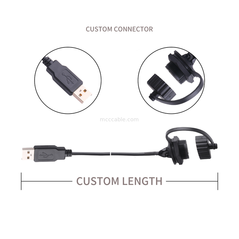USB 2.0 A Dişi konektör, Kalkanlı ve USB 2.0 A USB kablolarına kapaklı ölçüye göre yapılır
