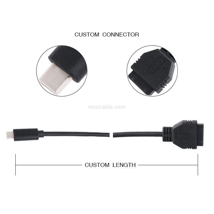 20P Kadın USB 3.0 Tip-C'den IDC Adaptör Kablosu İç Direniş Siyah PVC Tel OEM ODM