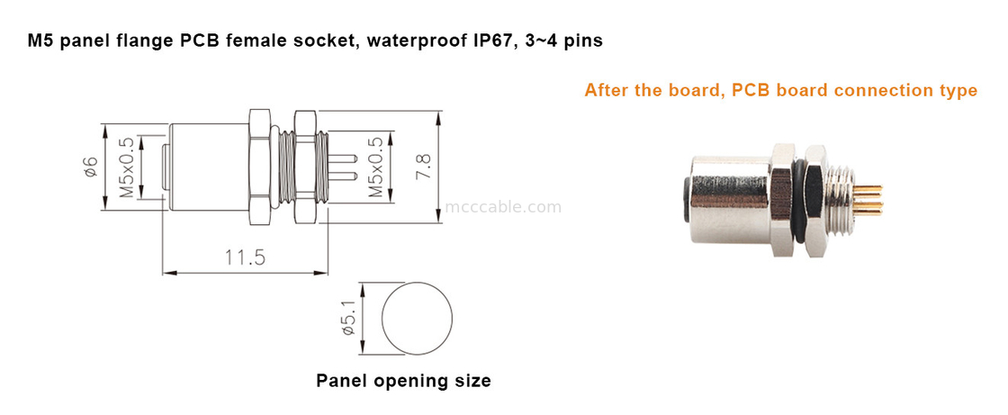 M5 Kod-A Kadın Bağlantı 4Pin Panel Flange PCB Soket IP67 Dairesel Arayüz Tipi A