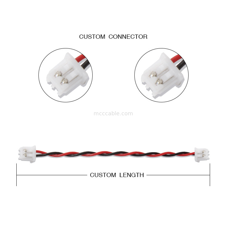 JST Kablo Demeti XHP-2 Konektör kablosu 22AWG UL1007 Siyah Kırmızı 2P Yapıştırılmış Kablo