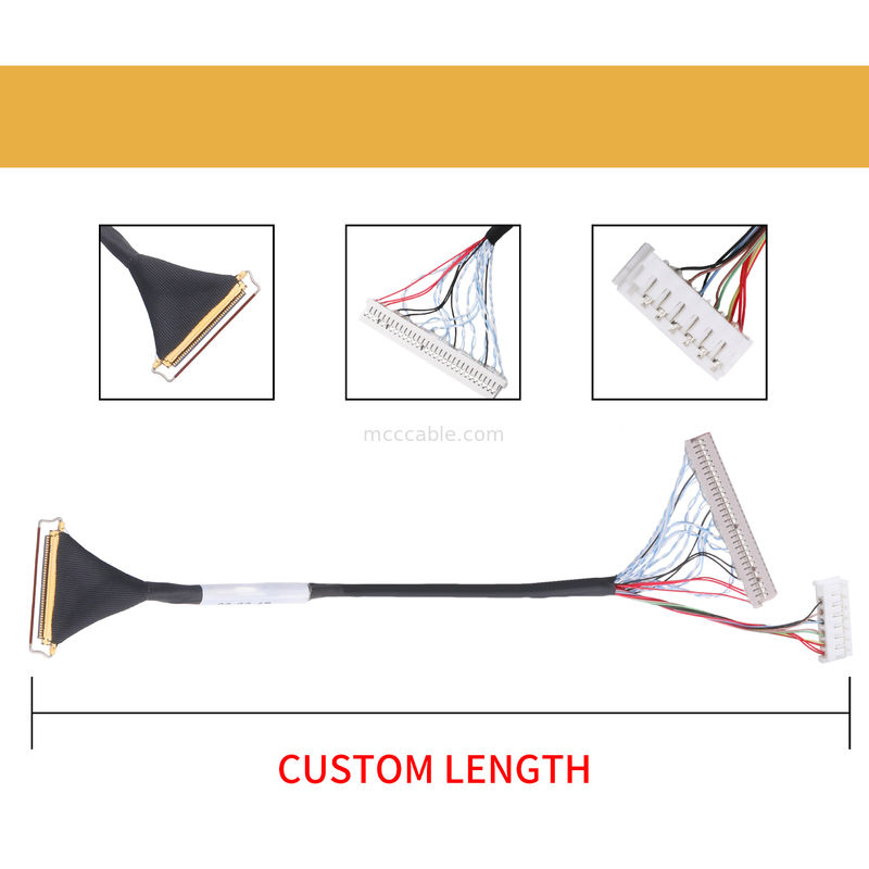 Özel 40 Pin Lvds Kablo Montajı 0.5mm Pitch lcd lvds kablosu Yatay çiftleşme tipi mikro koaksiyel konektör