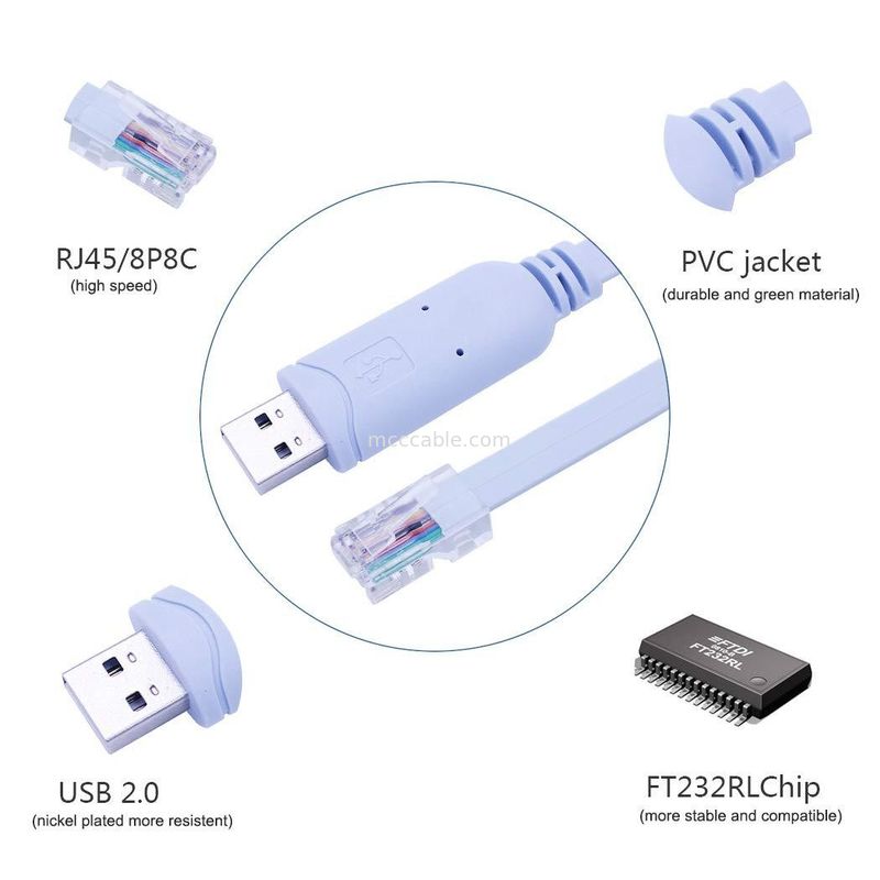 Endüstriyel Özel Bağlantı Bağlayıcısı USB RJ45 8P8C Kristal Baş RS232 Seri Port Değiştirme Kontrol Kablosuna