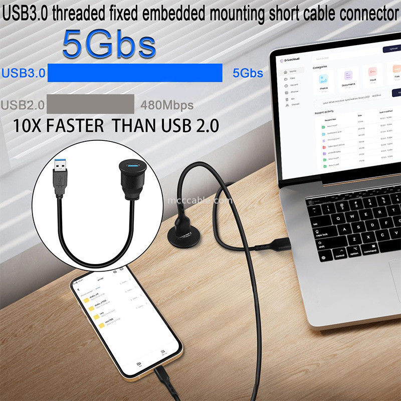 Özel kemer USB3.0 kalbe Araç gösterge paneli kablosu yuvarlak başlı USB3.0 erkeğe dişi uzantı kablosu su geçirmez kablo