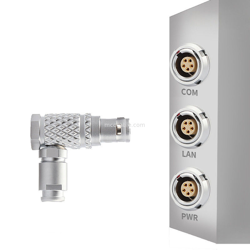 Endüstriyel kontrol için 90° açılı fiş T3 5Pin B Serisi Yuvarlak İt-Tırma Kendini Kilitleyici Bağlantı